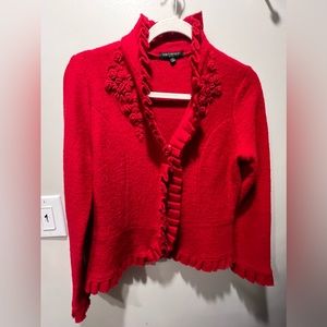 Women’s Petite Small vibrant red For Cynthia brand wool jacket. EUC